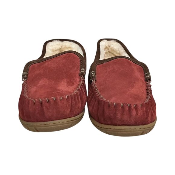 L.L.Bean Wicked Good Venetian Slippers Mens 9 Red Brown Shearling Suede Loafers main image 12